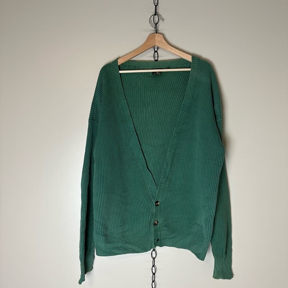 Vintage Nordstrom Green Ribbed Cardigan Sweater Large - Picture 1 of 6